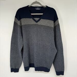 Hart Schaffner Marx Cashmere Sweater Mens XL Dark Blue Gray V-Neck Pullover Soft